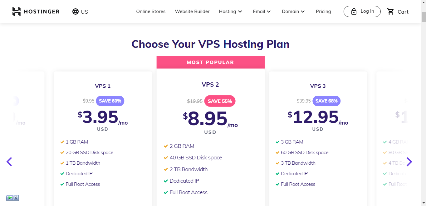 Hostinger VPS plans